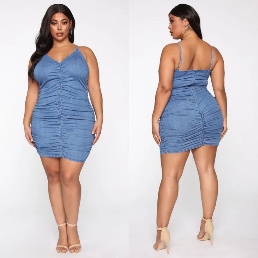 NWT Fashion Nova Just A Ruched Denim Mini Dress 3X